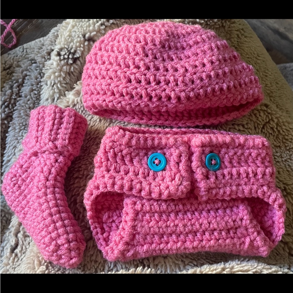 Handmade Pink Crochet Baby Set